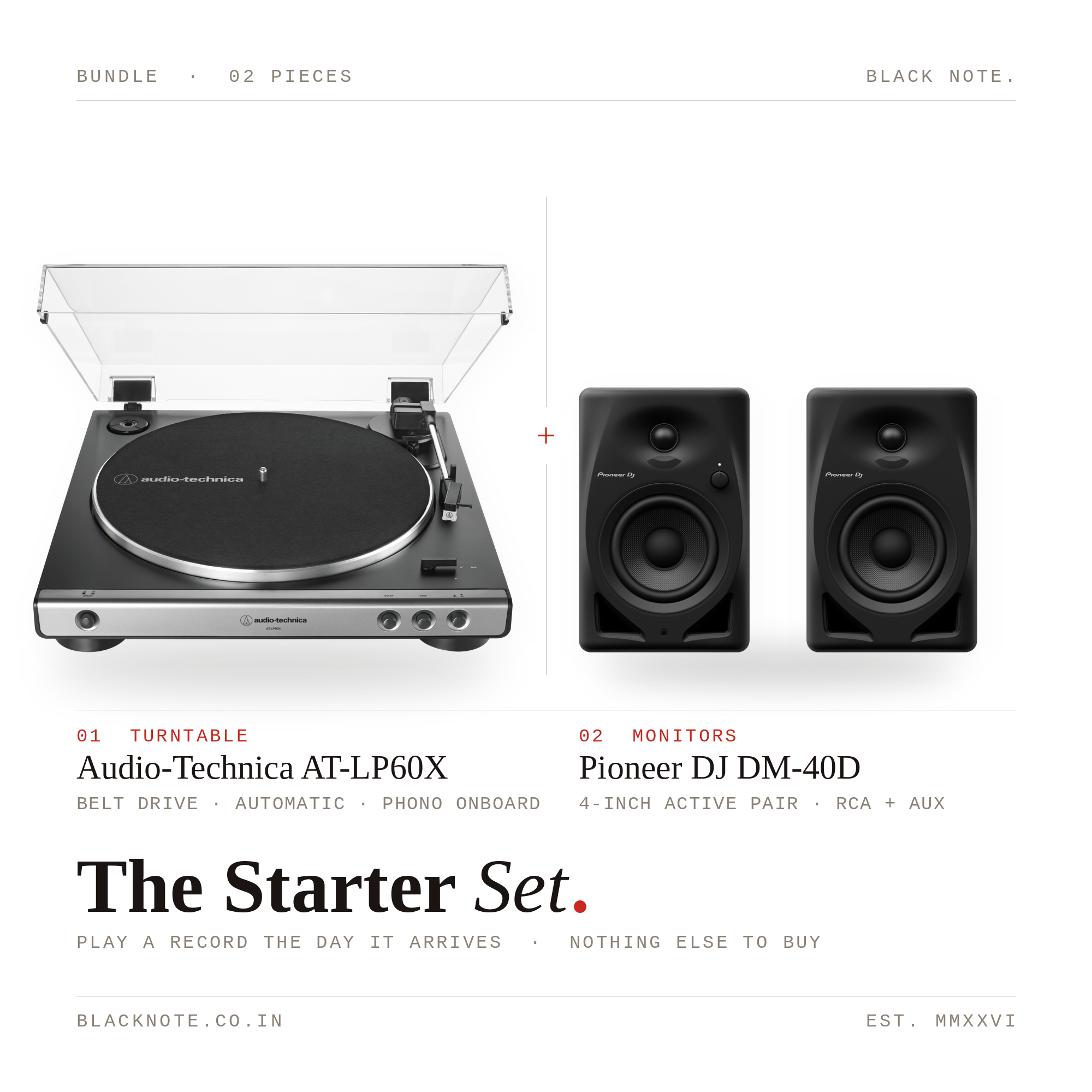 Pioneer DM-40D and Audio-Technica AT-LP60X vinyl turntable starter set